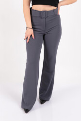 Tülin K24-12002-Fw Kadın Örme Kemerli Pantolon Gri 