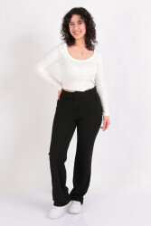 Tülin K24-12002-Fw Kadın Örme Kemerli Pantolon Siyah 
